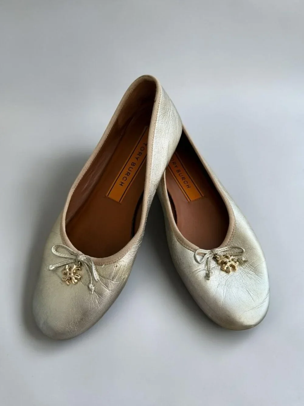TORY BURCH Gold Leather Ballet Flats Size 8